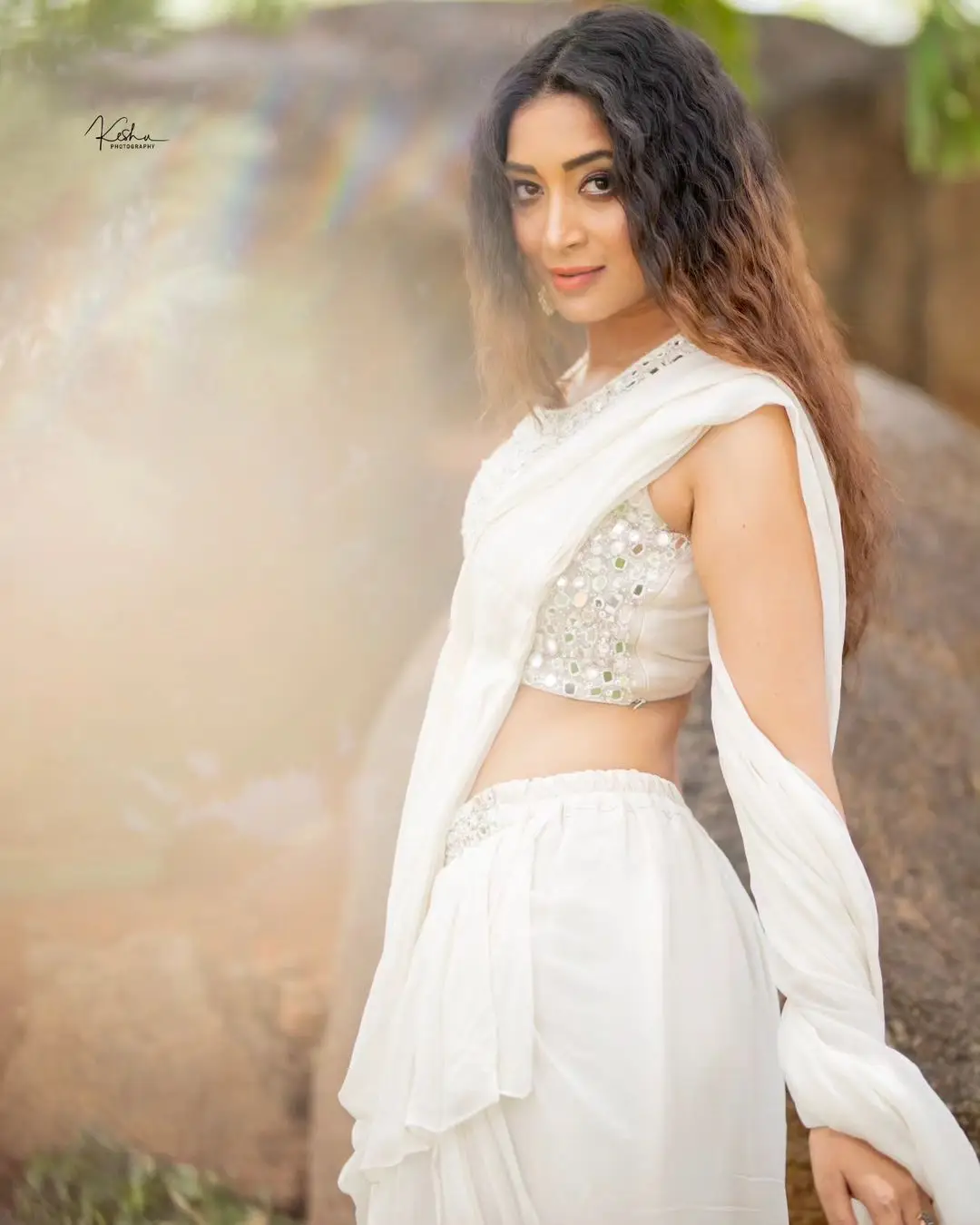 ETV Actress Bhanu Sri Stills in Beautiful White Lehenga Choli